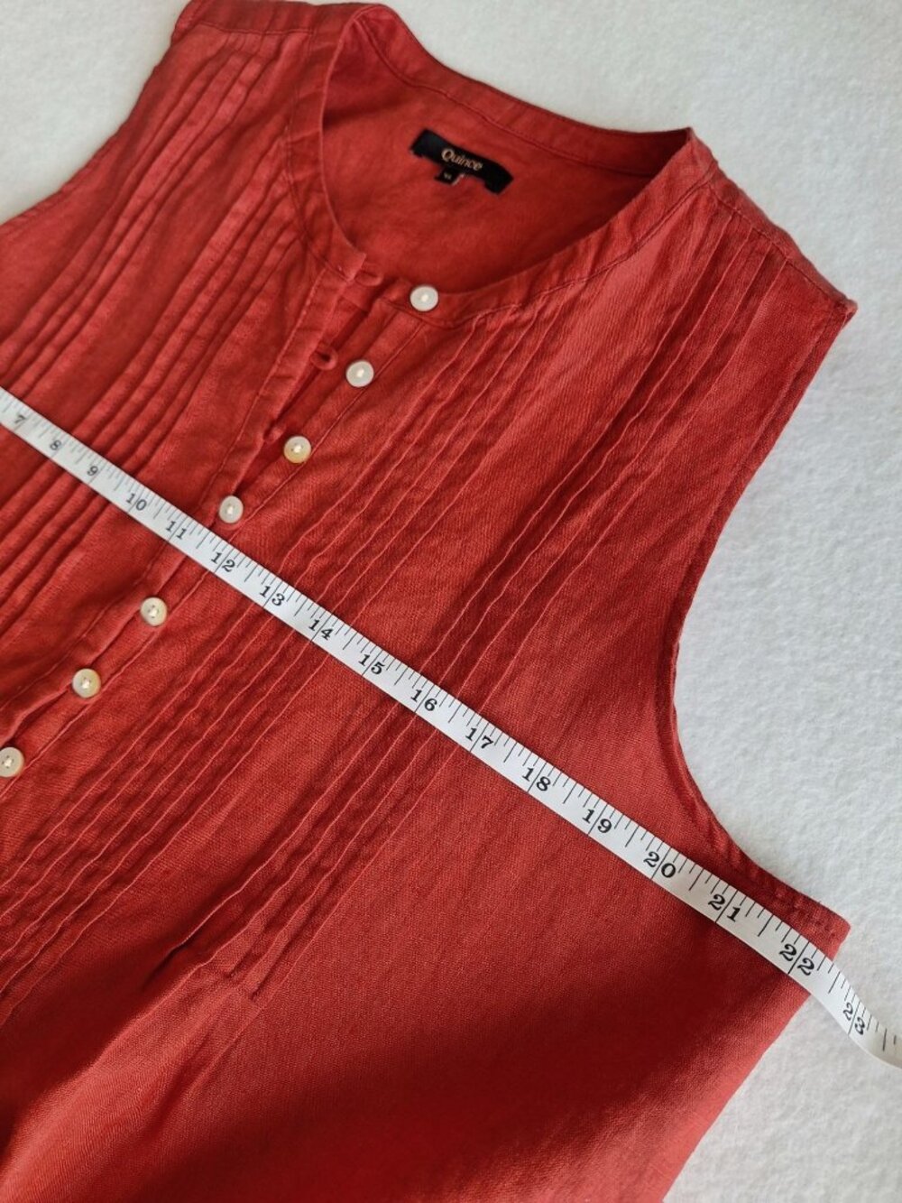 💙 Quince 100% Linen Sleeveless Tunic Dress Red Size XL Pintuck Henley Pockets C - Picture 6 of 7